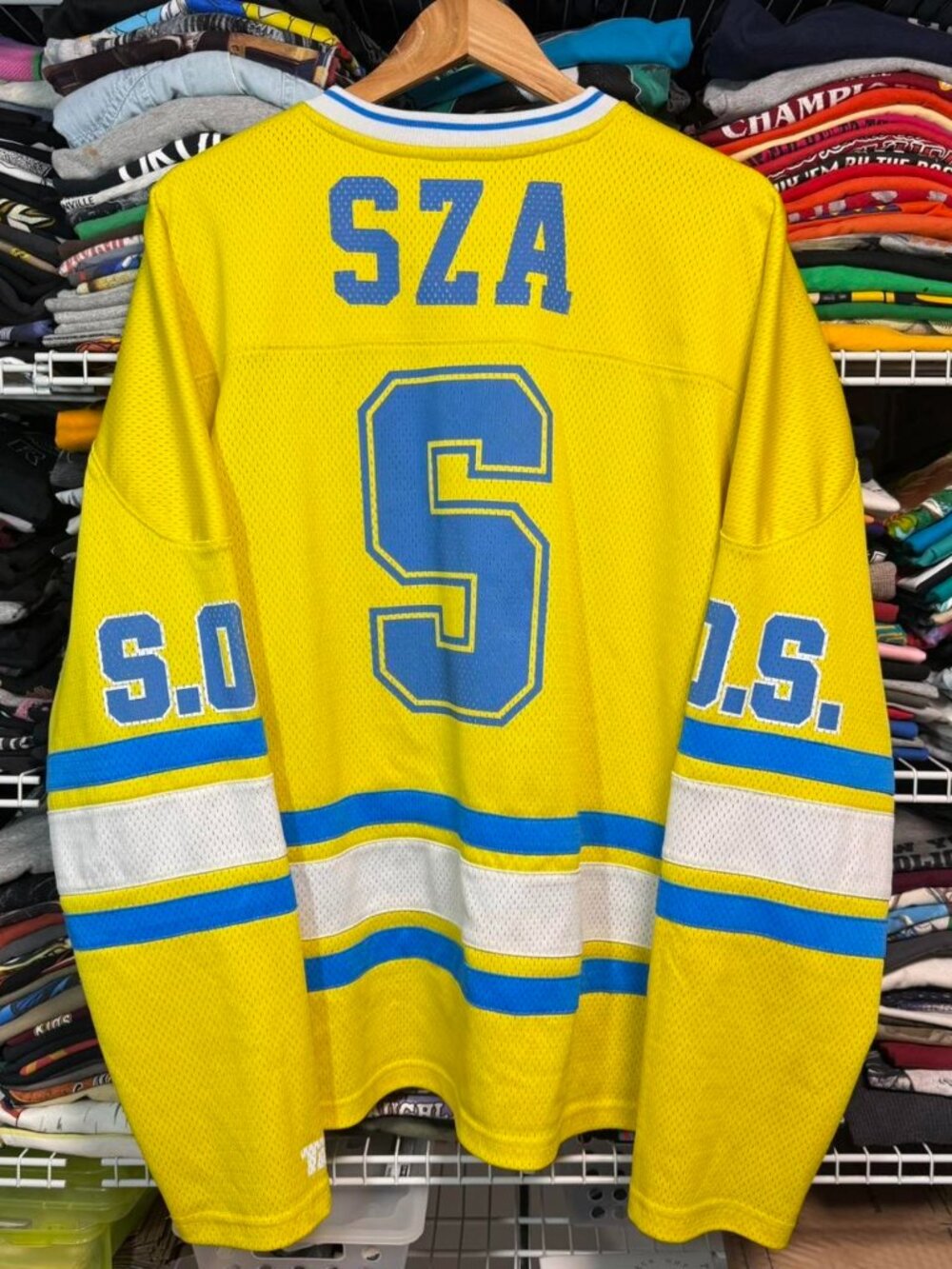 SZA SOS tour hockey jersey yellow and blue 2023 TDE hip hop rare